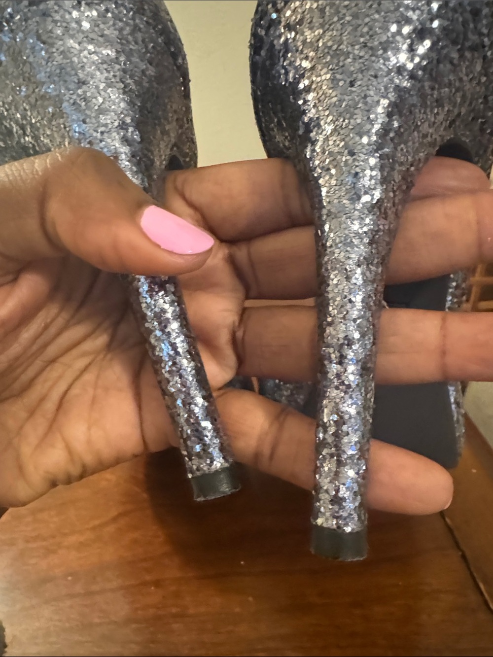 Michael Antonio Silver Glitter Bow Peep Toe Heels - Picture 4 of 6